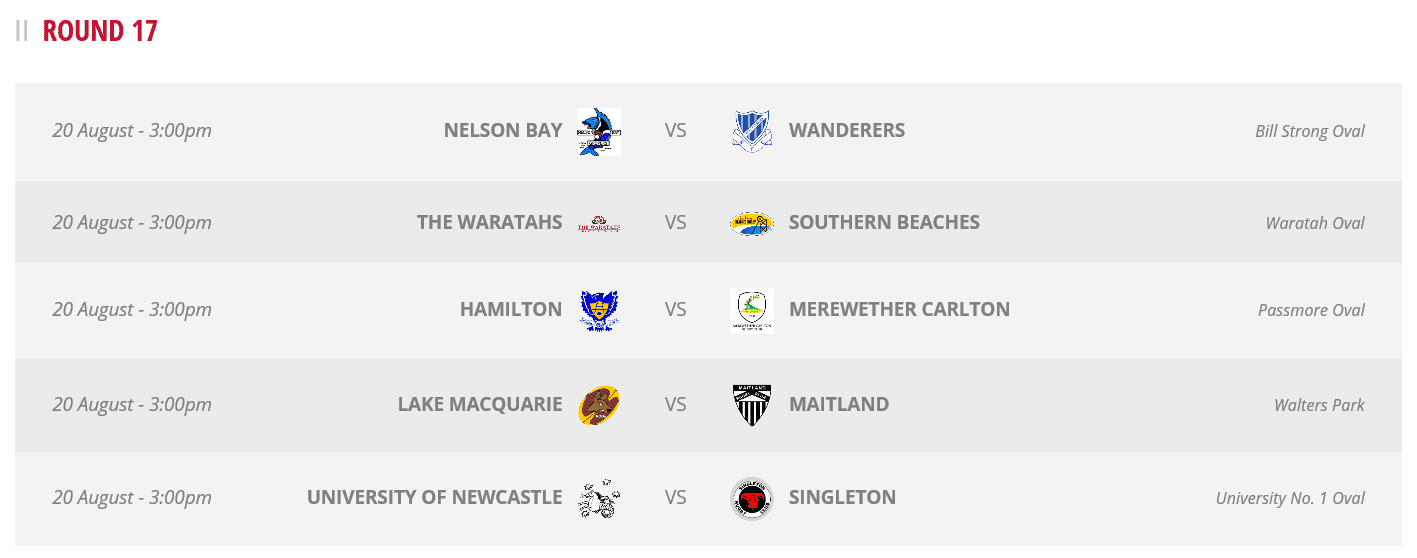 Rd 17 Fixtures